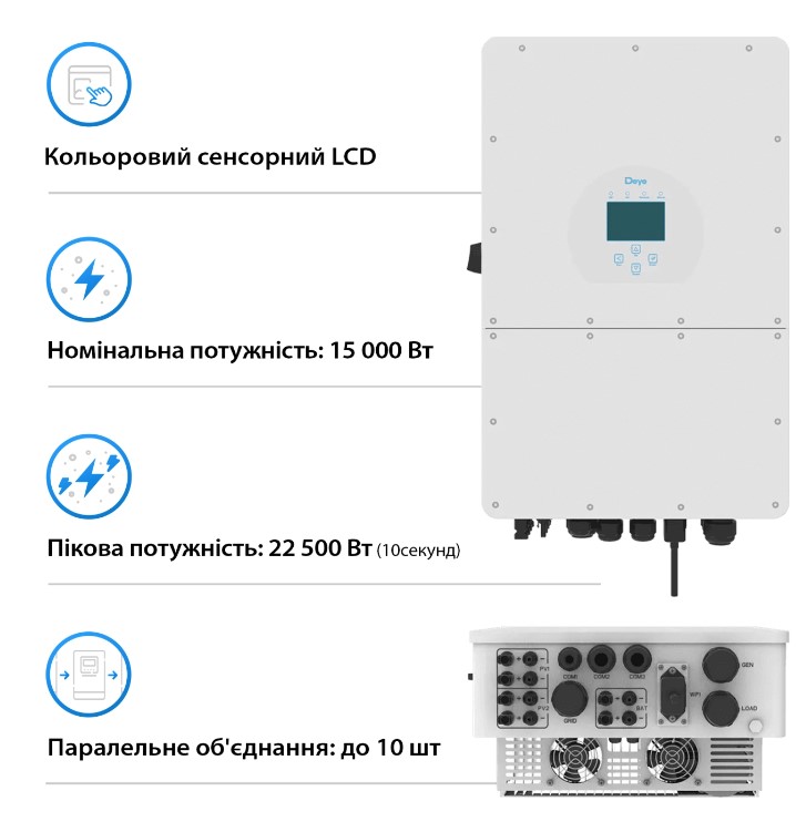 Фото Система зберігання енергії DEYE SUN-15K-SG01HP3-EU-AM2-HV51100-4-20.48kW-LFP 15kW 20.48kWh 1BAT LiFe