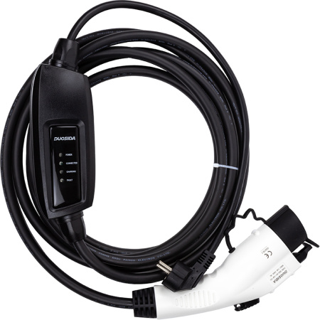 Фото Зарядний пристрій для електромобілів Duosida Type 1 - Schuko (220V), 16A, 3.6кВт, 1-фазний, 5м