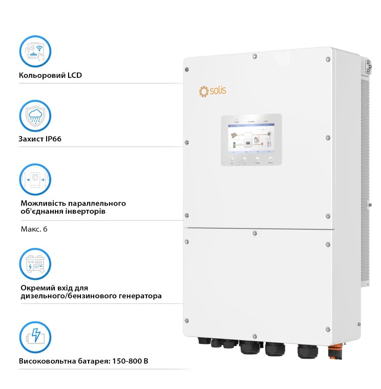 Фото Гібридний інвертор SOLIS S6-EH3P30K-H 30KW  HV-battery 3 MPPT Wi-Fi 220/380V Трифазний (S6-EH3P30K-H