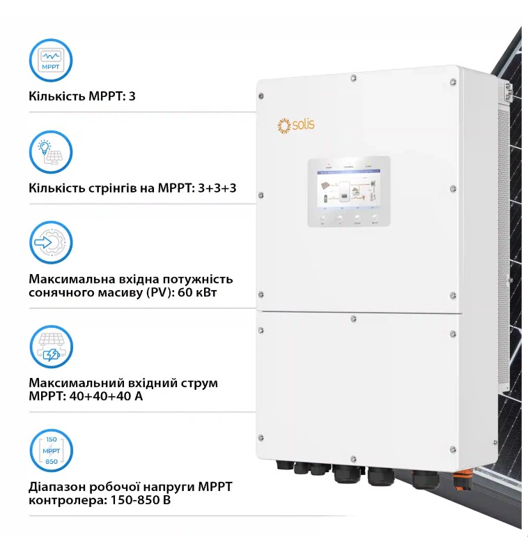 Фото Гібридний інвертор SOLIS S6-EH3P30K-H 30KW  HV-battery 3 MPPT Wi-Fi 220/380V Трифазний (S6-EH3P30K-H