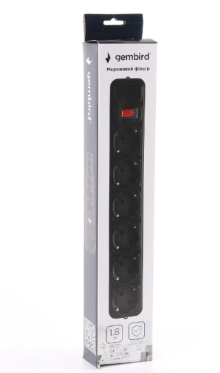 Фото Сетевой фильтр Gembird SPG6-G-6B, 1,8м кабель, 6 розеток, черного цвета