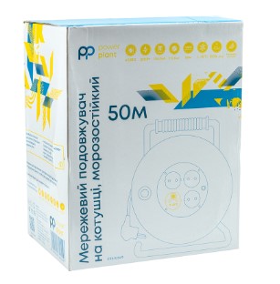 Фото Подовжувач на котушці PowerPlant 50 м, 3x2.5мм2, 16A, 4 розетки, 100% мідь (JY-20022/50)