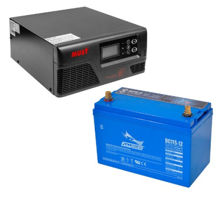 Фото Комплект резервного питания для котла Инвертор Must 300W, аккумулятор Fullriver 115Ah, 12V