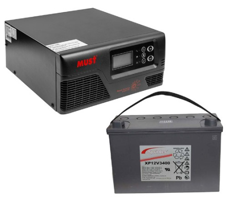 Фото Комплект резервного живлення для котла Інвертор Must 300W, акумулятор EXIDE 105Ah, 12V