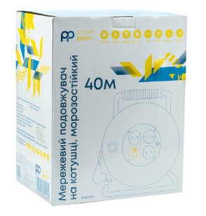 Фото Подовжувач на котушці PowerPlant 40 м, 3x2.5мм2, 16A, 4 розетки, 100% мідь (JY-20022/40)