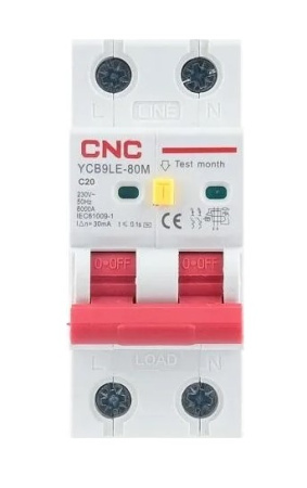 Фото Диференційний автоматичний вимикач CNC YCB9LE-80M 2P C20 6000A 30mA 230V