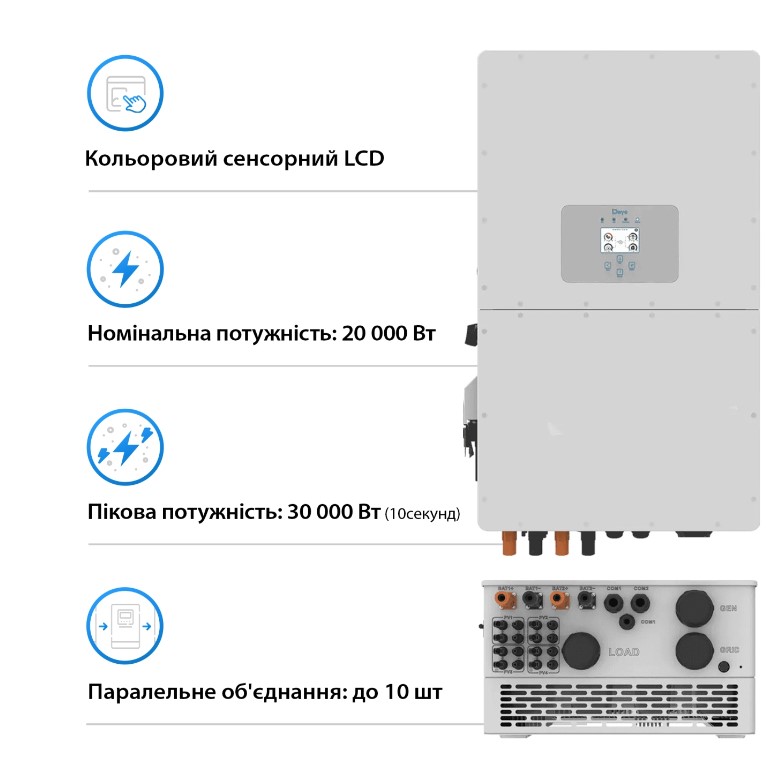 Фото Система зберігання енергії DEYE SUN-20K-SG01HP3-EU-AM2-HV51100-4-20.48kW-LFP 20kW 20.48kWh 1BAT LiFe