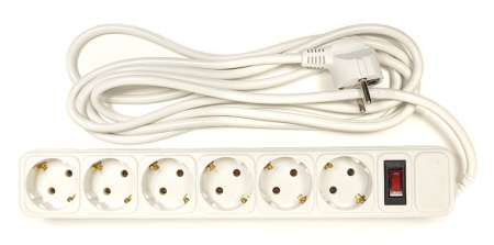 Фото Мережевий фільтр PowerPlant з кабелем для ДБЖ 3 м, 3x1.5мм2, 10А, 6 розеток, євростандарт