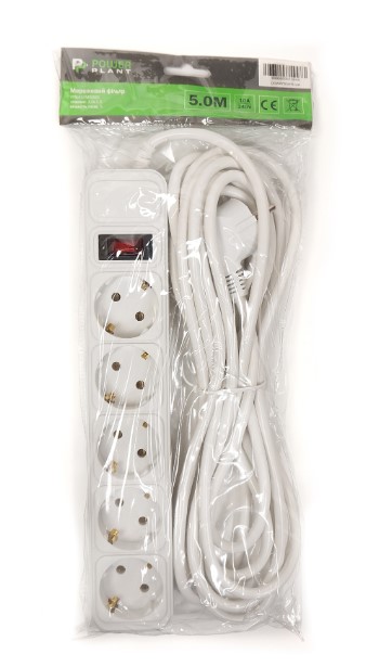 Фото Мережевий фільтр PowerPlant 5 м, 3x1.5мм2, 10А, 5 розеток, євростандарт (JY-1056/5)