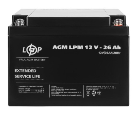 Фото Аккумулятор AGM LPM 12V-26 Ah под болт М5