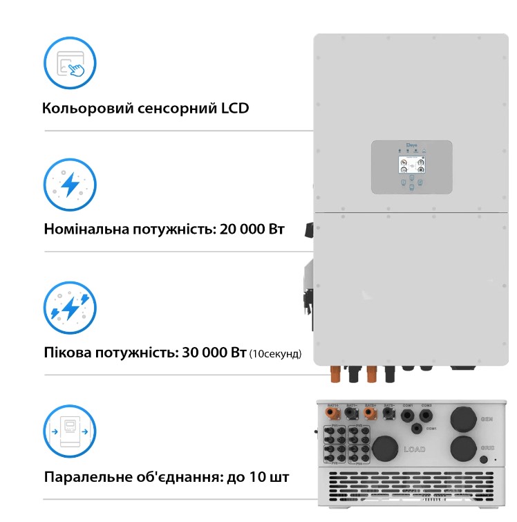 Фото Система зберігання енергії DEYE SUN-20K-SG01HP3-EU-AM2-HV51100-7-35.84kW-LFP 20kW 35.84kWh 1BAT LiFe