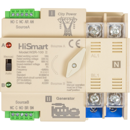 Фото Автоматичний перемикач HiSmart W2R-2P 220V 100A