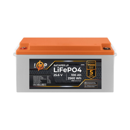 Фото Акумулятор LP LiFePO4 25,6V - 100 Ah (2560Wh) (BMS 80A/40А) пластик ДБЖ