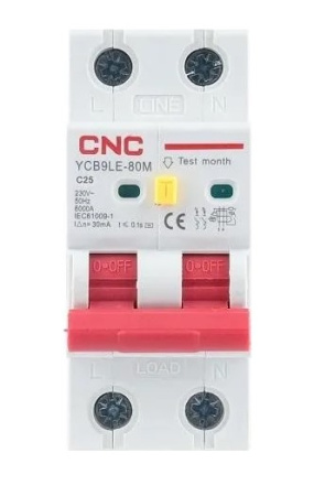 Фото Диференційний автоматичний вимикач CNC YCB9LE-80M 2P C25 6000A 30mA 230V